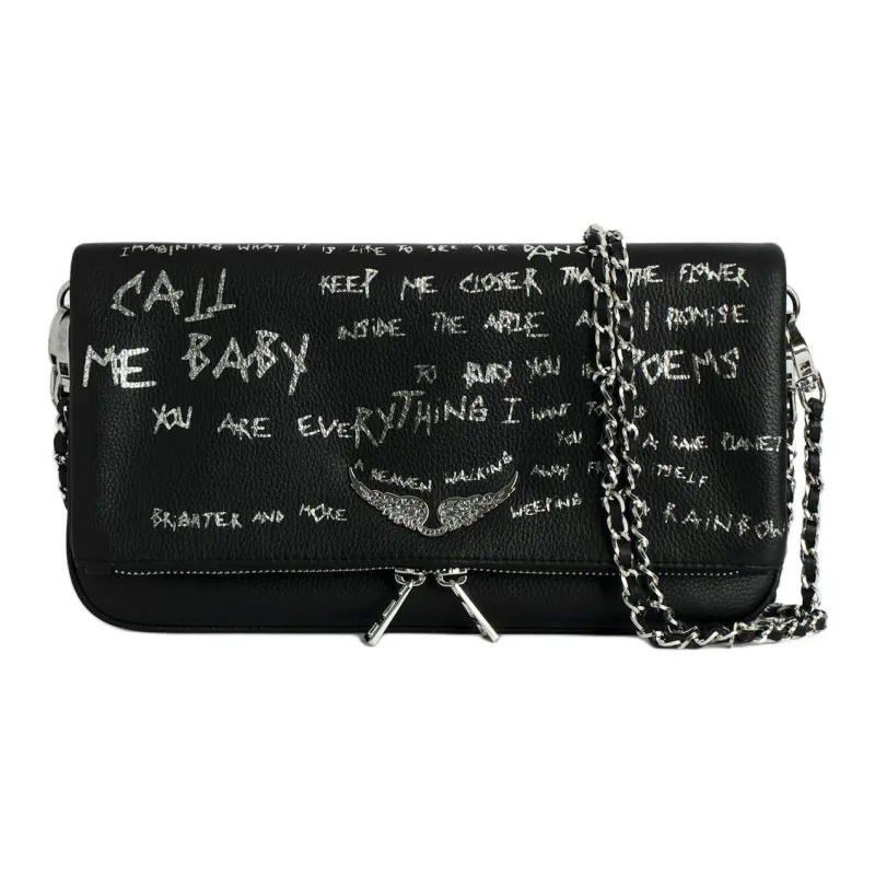Zadig & Voltaire Cow Leather Clutch Shoulder Bag Women's Black-0