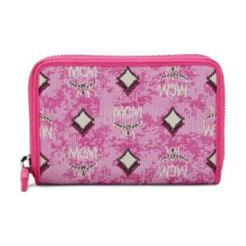 MCM Aren Fabric With Leather Trim Wallet Mini Women's Pink