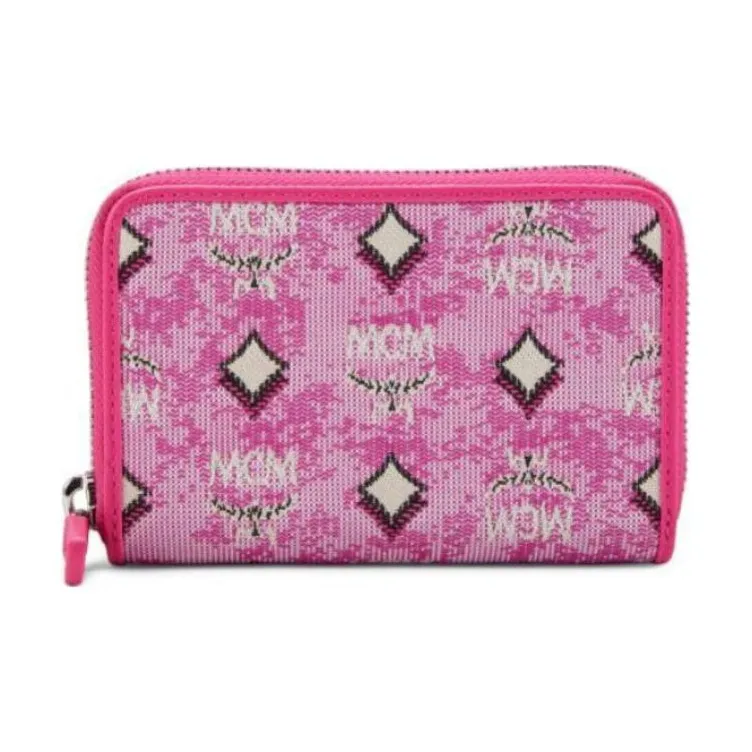 MCM Aren Fabric With Leather Trim Wallet Mini Women's Pink-0