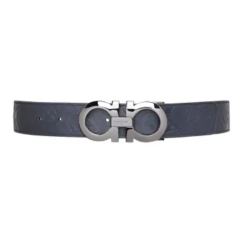 FERRAGAMO Cow Leather Leather Belts Men's Blue And Black Color Scheme Width  3.5cm