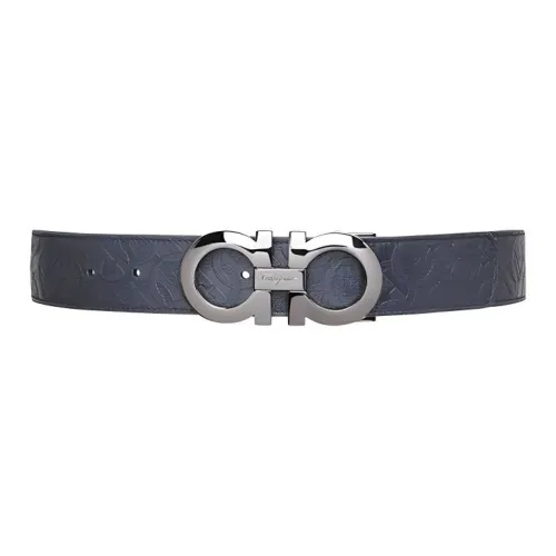 FERRAGAMO Cow Leather Leather Belts Men's Blue And Black Color Scheme Width  3.5cm