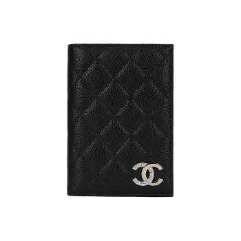 CHANEL Cow Leather Passport Clip Money Clip Card Holder Regular Women's Black