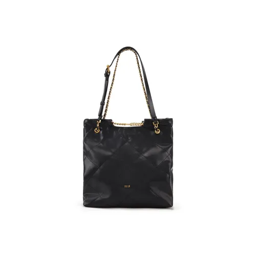 ELLE Cow Leather One Shoulder Crossbody Portable Bag Regular Women's Black/Light Gray/Caramel
