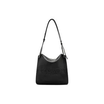 COCCINELLE Cow Leather Pageboy Bag Handbag Shoulder Bag Small Size Women's Black & Caramel