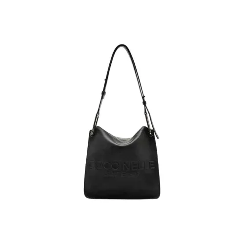 COCCINELLE Cow Leather Pageboy Bag Handbag Shoulder Bag Small Size Women's Black & Caramel