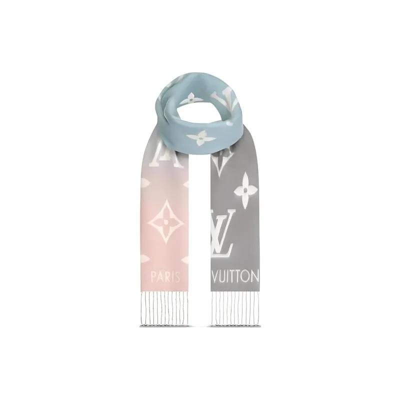 LOUIS VUITTON Knit Scarves Unisex Pink Blue Gradient-3