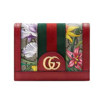 GUCCI Ophidia Canvas With Leather Wallet, Card Holder Women's Ebony/Red/Multicolor