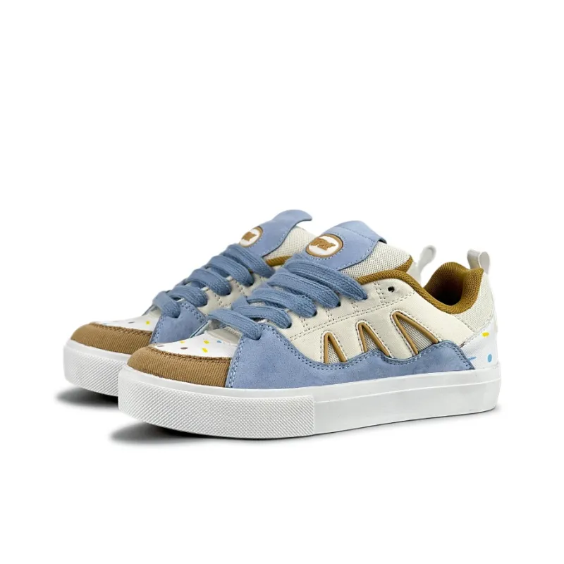 VFDF Ice Cream Ice Cream Anti Slip Wear Resistant Low Top Skateboard Shoes Unisex Beige Blue-2