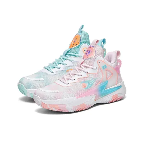 BIANSULONG Anti Slip And Wear Resistant Coverage High Top Basketball Shoes Unisex Pink And Cyan Mismatched