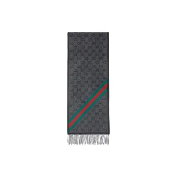 GUCCI Wool Knit Scarves Unisex Black Gray Color