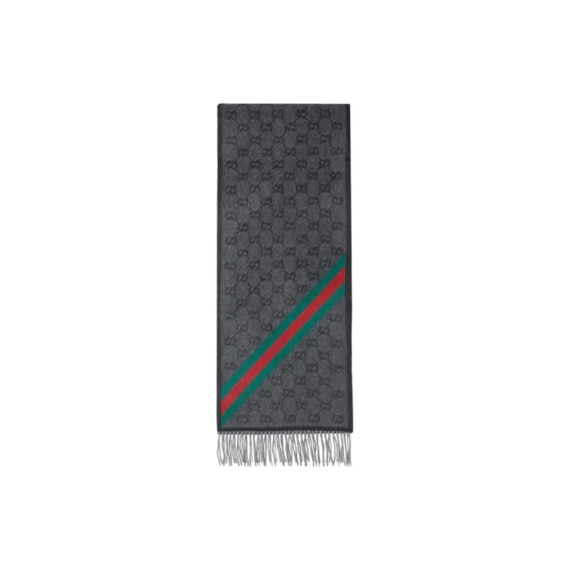 GUCCI Wool Knit Scarves Unisex Black Gray Color-0