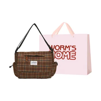 Worm's Home Woolen Messenger Bag Shoulder Bag Women's Dark Brown/Blue