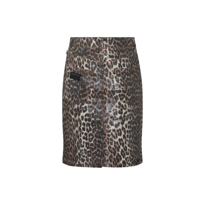 GANNI Leopard print Denim Midi Skirt-1