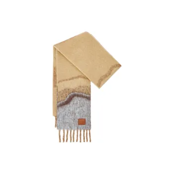 LOEWE Alpaca Polyamide Wool Polyester Leather Knit Scarves Women's Camel