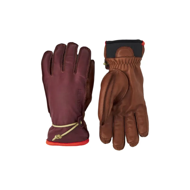 HESTRA Leather Knit Gloves Men's Red/Brown-0