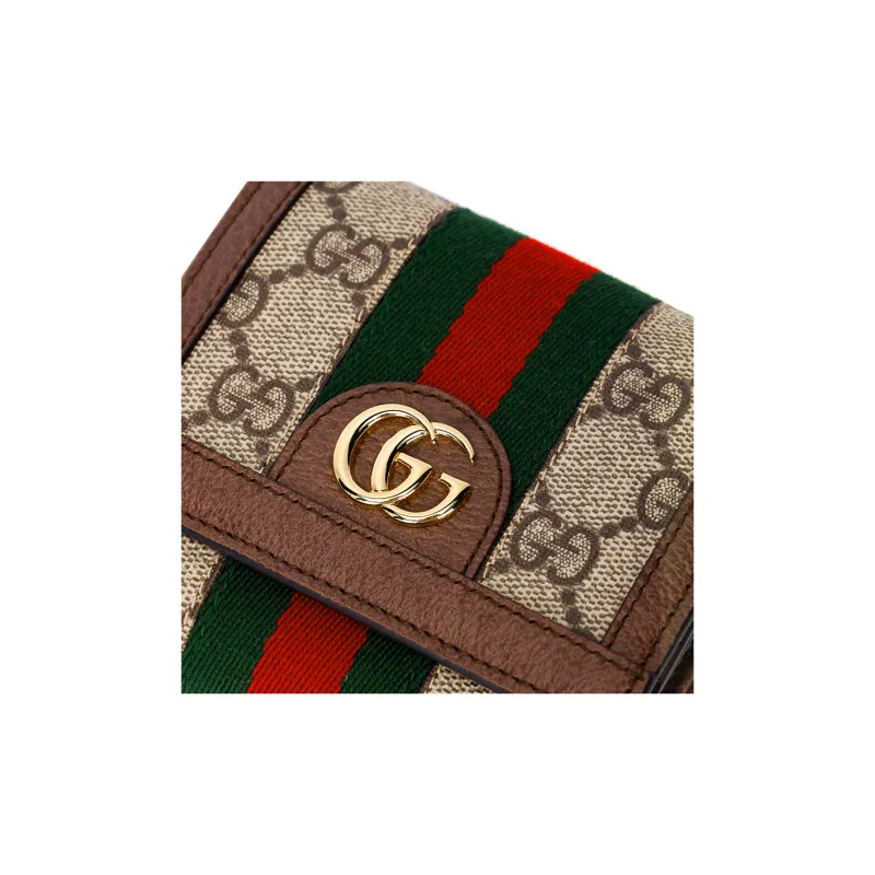 GUCCI Ophidia Canvas With Leather Card Holder Card Clip Zero Wallet Wallet Mini Women's Brown-4