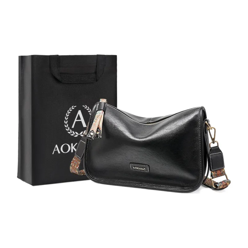 AOKANG Cow Leather Pillow Bag, Shoulder Bag, Crossbody Bag Medium Size Women's Cocoa Coffee/Gold Brown/Vintage Black-8