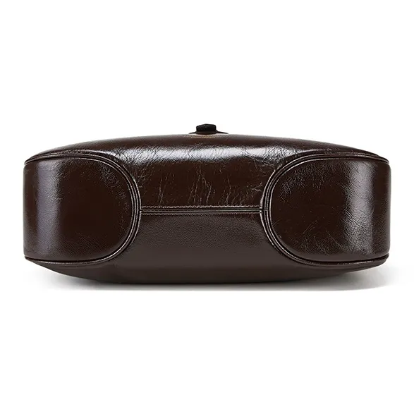 PIERRE CARDIN Oil Wax Cow Leather Crossbody Bag, Shoulder Bag Regular Women's Black/Bitter Coffee-13