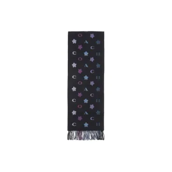 COACH Wool Knit Scarves Unisex Black Purple