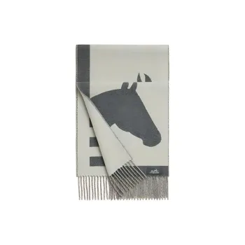 HERMES Knit Scarves Unisex Gray