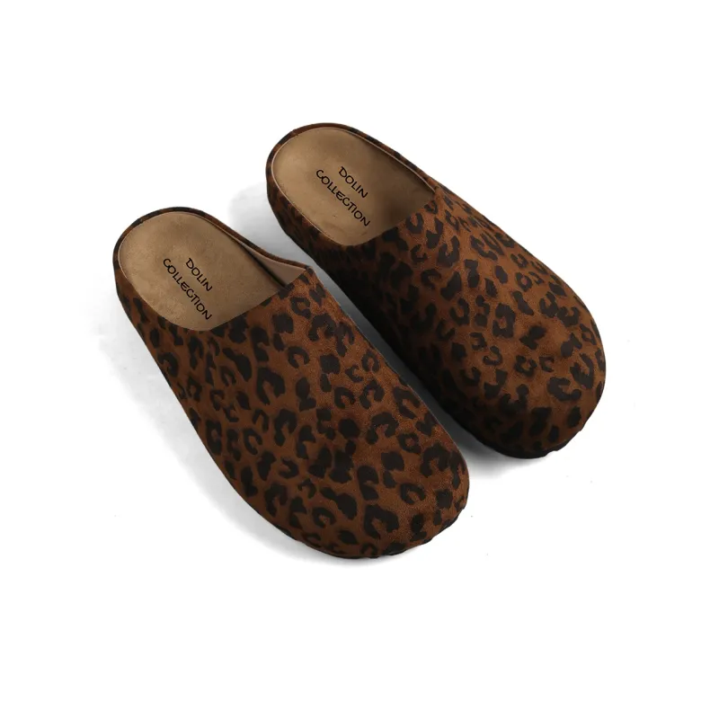 DOLIN COLLECTION Fleece-Lined Closed Toe Slippers For Outdoor Wear Women's Leopard Print-12