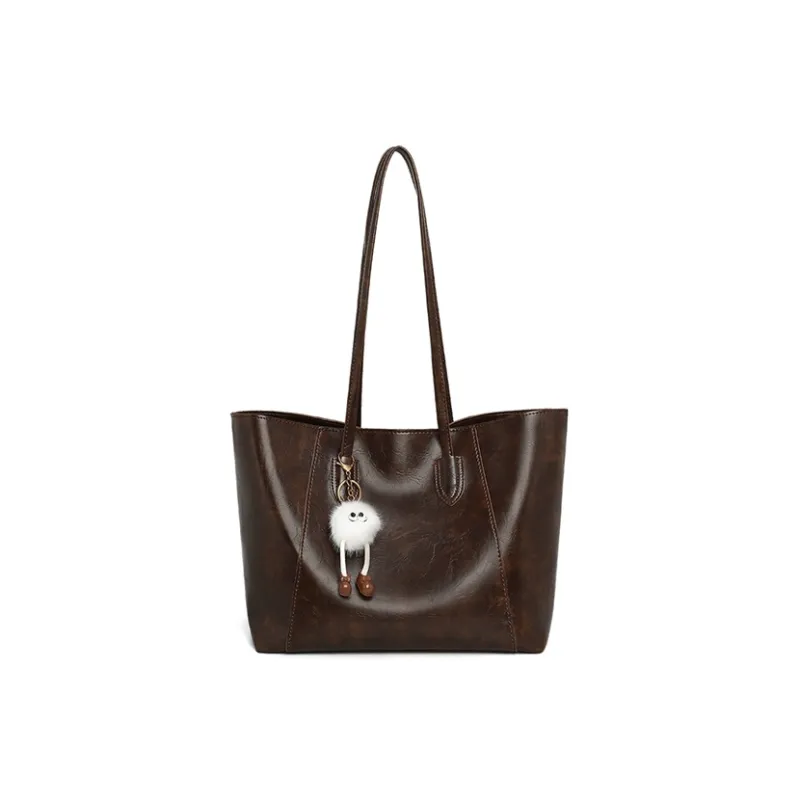 COMELY Synthetic Leather Tote Bag, Shopping Bag, Shoulder Bag Regular Women's Coffee-1