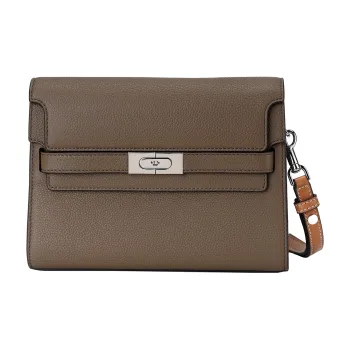 TORY BURCH Lee Radziwill Litchi Grain Leather Shoulder Bag Women's Mushroom Gray