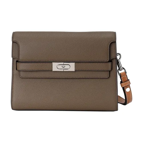 TORY BURCH Lee Radziwill Litchi Grain Leather Shoulder Bag Women's Mushroom Gray