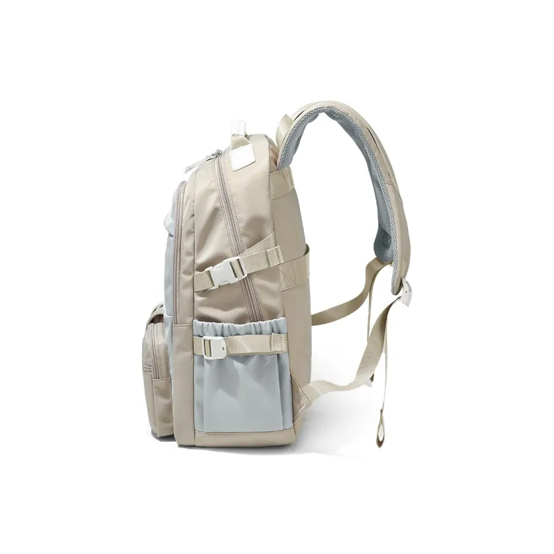 MAKEUP KITTEN Nylon Synthetic Leather Multi Pocket Student Backpack Regular Unisex Apricot-3
