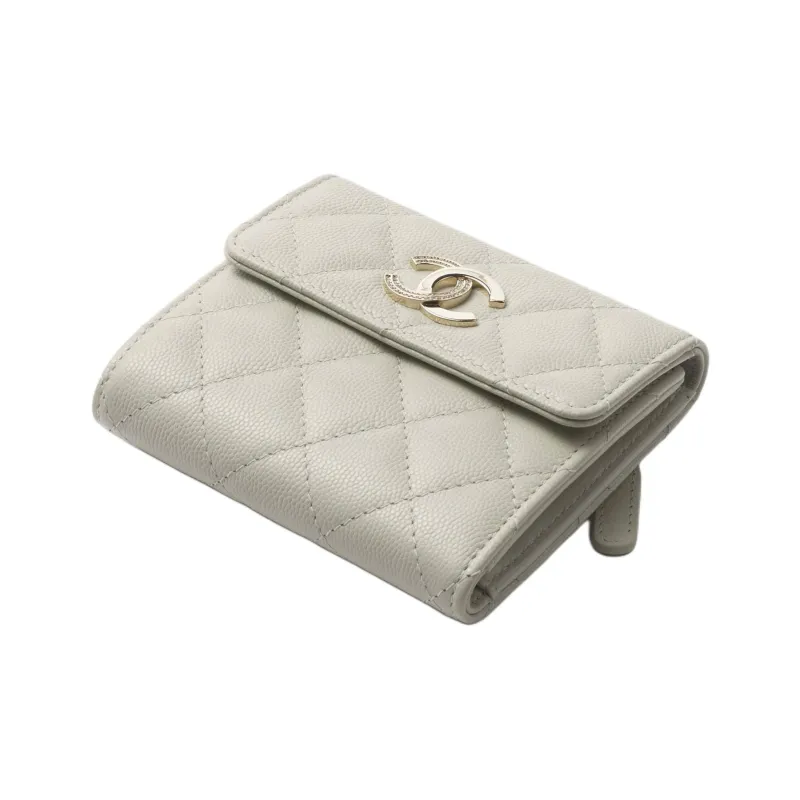 CHANEL Cow Leather Wallet Trumpets Women's Gray-2
