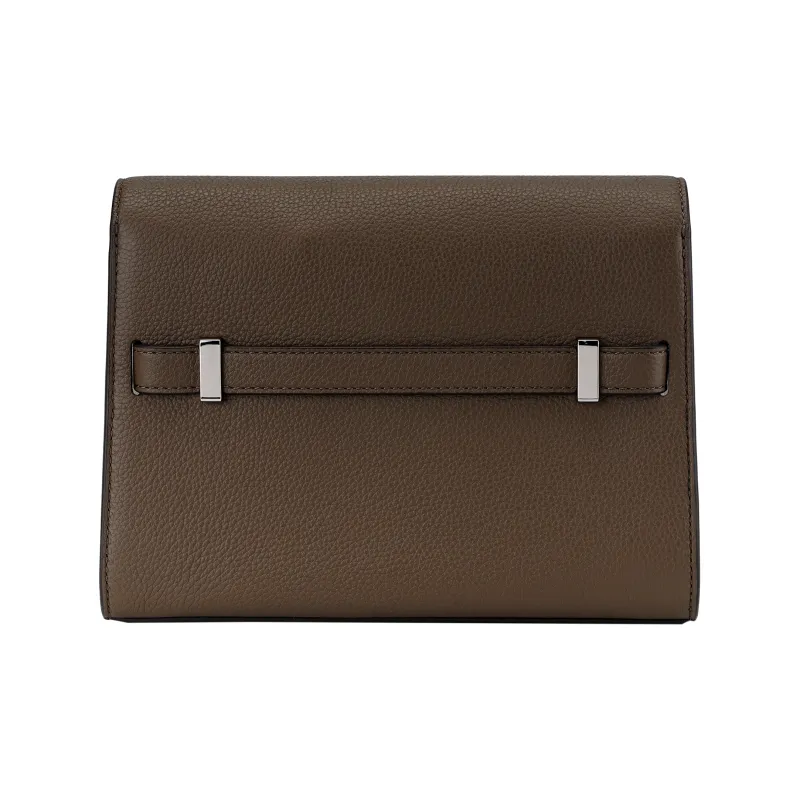 TORY BURCH Lee Radziwill Litchi Grain Leather Shoulder Bag Women's Mushroom Gray-2