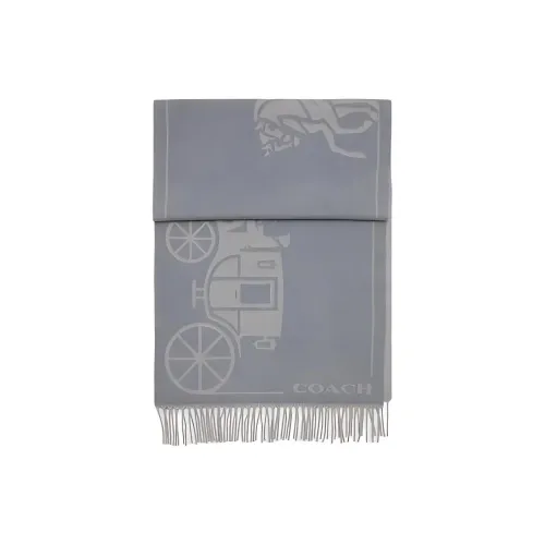 COACH Sheep Wool Cashmere Knit Scarves Unisex Gray