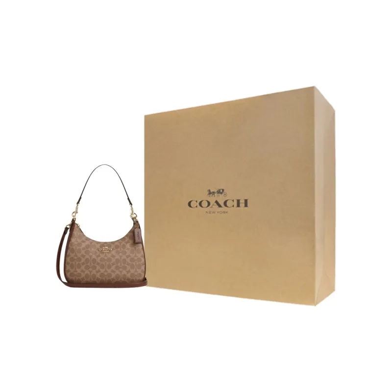 COACH Teri Coated Canvas Crossbody Bag Shoulder Bag Large Size Women's Tan-5