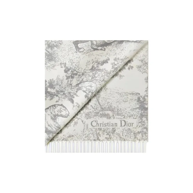 DIOR Cashmere Wool Knit Scarves Women's Beige-3