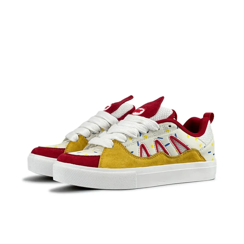 VFDF Anti-Slip And Wear-Resistant Lightweight Low-Top Skateboard Shoes Unisex White Yellow Red-2