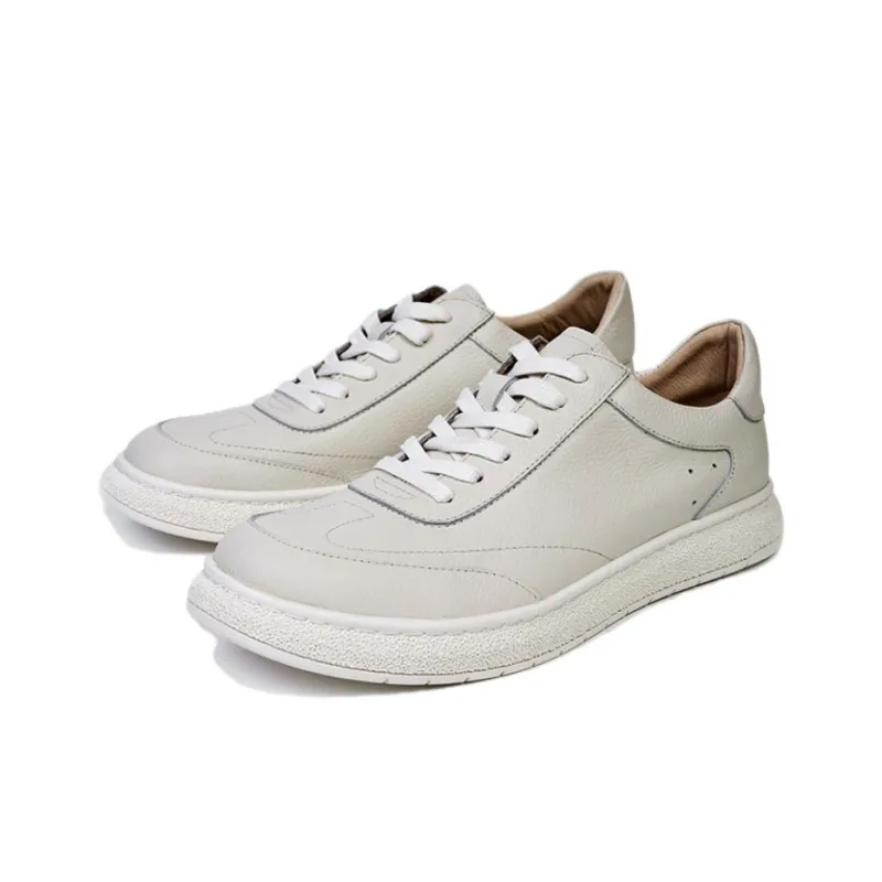 Brounvanm Anti Slip Wear Resistant Mid Top Skateboard Shoes Men's White-2