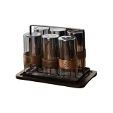 Smoke Gray Wooden Ring Cup/6 Pack+Cup Holder+Wooden Base Support