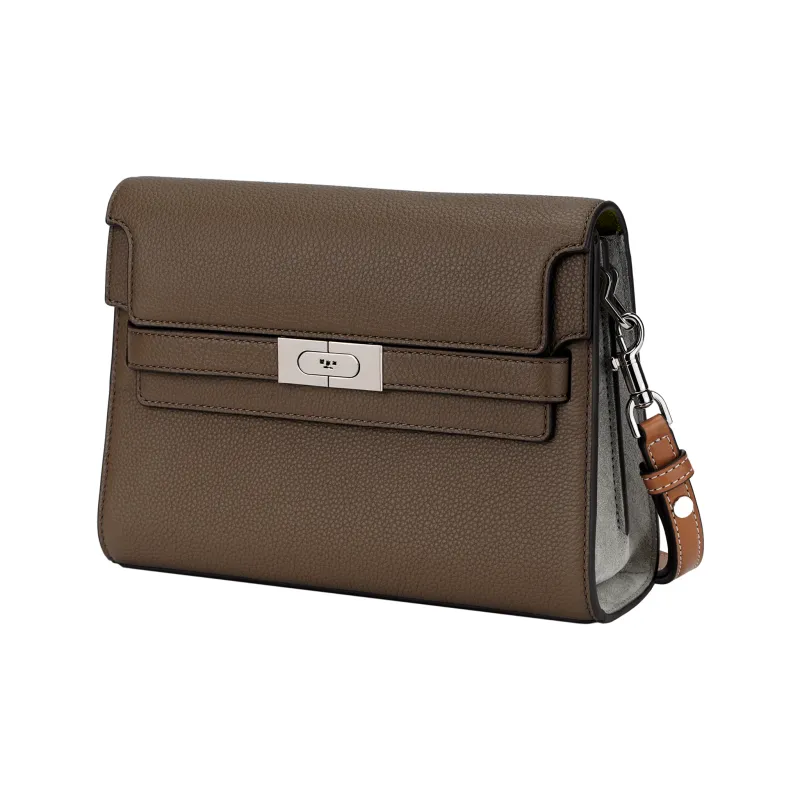 TORY BURCH Lee Radziwill Litchi Grain Leather Shoulder Bag Women's Mushroom Gray-1