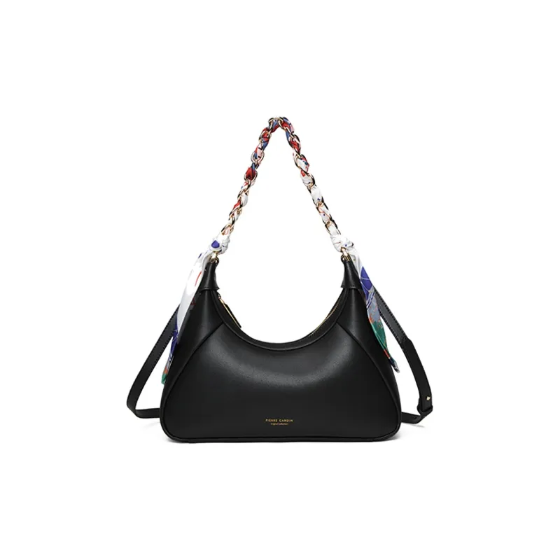 PIERRE CARDIN Cow Leather Shoulder Bag, Crescent Bag, Shoulder Bag Women's Black/Light Brown-3