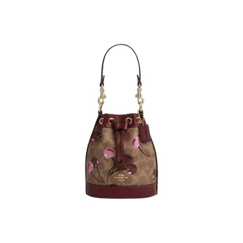 COACH Bucket Artificial Leather Bucket Bags One Shoulder Handbags Mini Women's Brown & Yellow & Multicolor