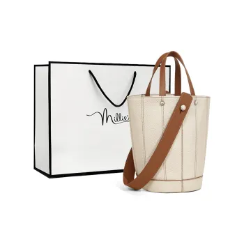 MILLIE'S Cow Leather Handbag Bucket Bag Shoulder Bag Crossbody Bag Regular Women's White & Multicolor/Milk Tea Beige