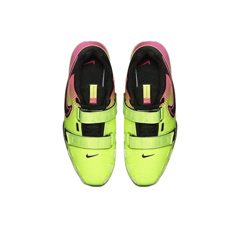 Nike Romaleos 2 Anti-Slip Wear-Resistant Low-Top Weightlifting Shoes Men's Yellow Pink-2