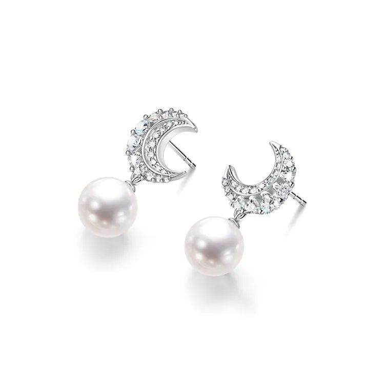 FANCI Dreamy Heart Moon Series S925 Silver Earrings Women's Silver Gold-0