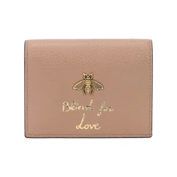 GUCCI Animalier Series Leather Wallets Card Holders Regular Women's Nude Pink