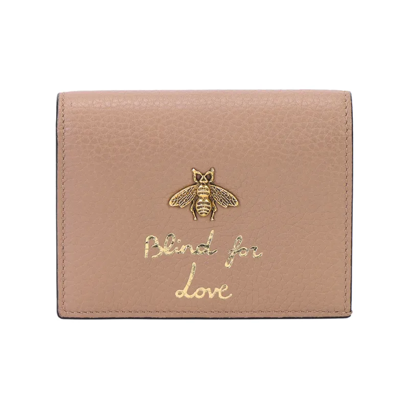 GUCCI Animalier Series Leather Wallets Card Holders Regular Women's Nude Pink-0