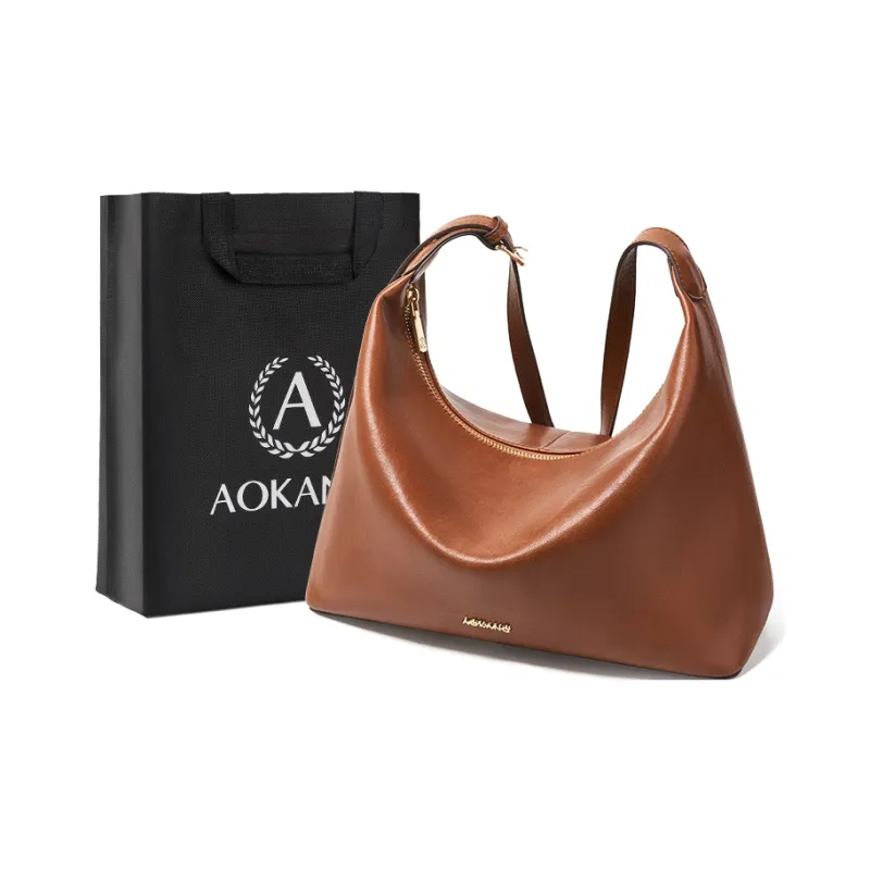 AOKANG Cow Leather Tote Crossbody Bag, Shoulder Bag, Hobo Bag Large Size Women's Coffee/Sandalwood Brown/Classic Black-4