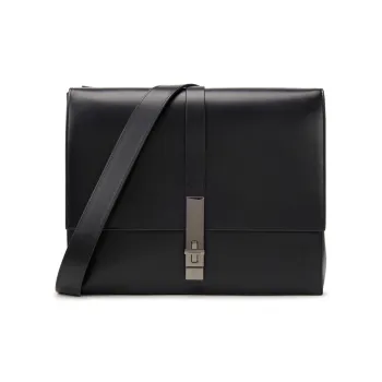 CALVIN KLEIN Cow Leather Crossbody Bag Medium Size Men's Space Black