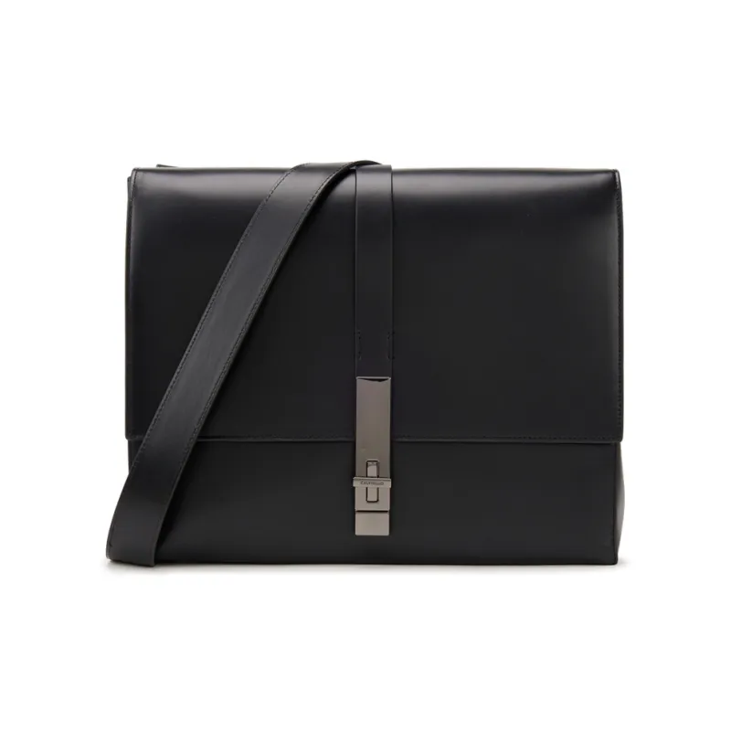 CALVIN KLEIN Cow Leather Crossbody Bag Medium Size Men's Space Black-0