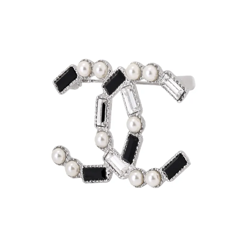 CHANEL Metal Brooches Unisex Black-1