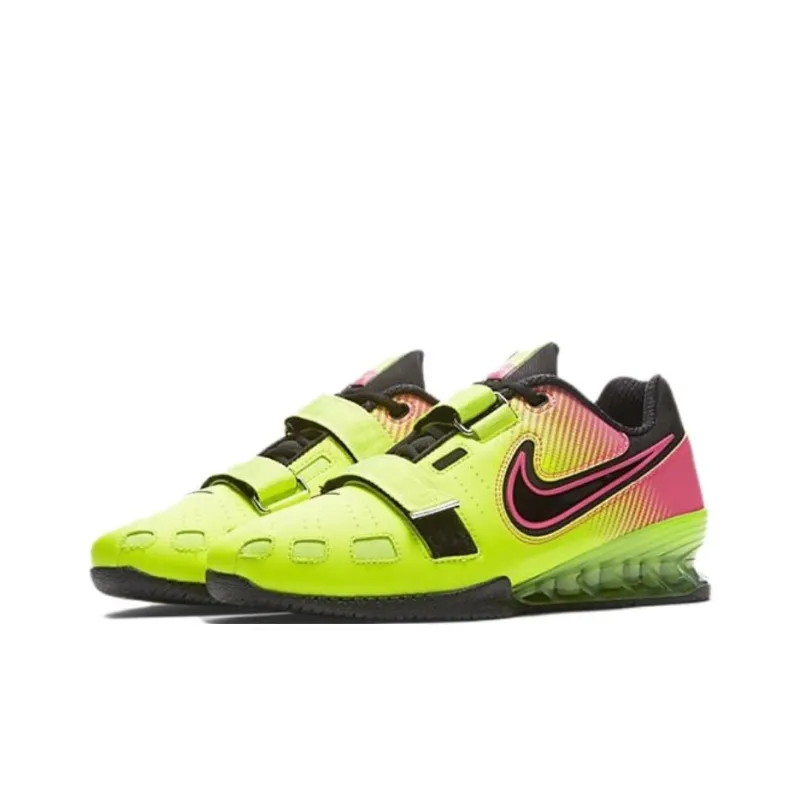 Nike Romaleos 2 Anti-Slip Wear-Resistant Low-Top Weightlifting Shoes Men's Yellow Pink-1